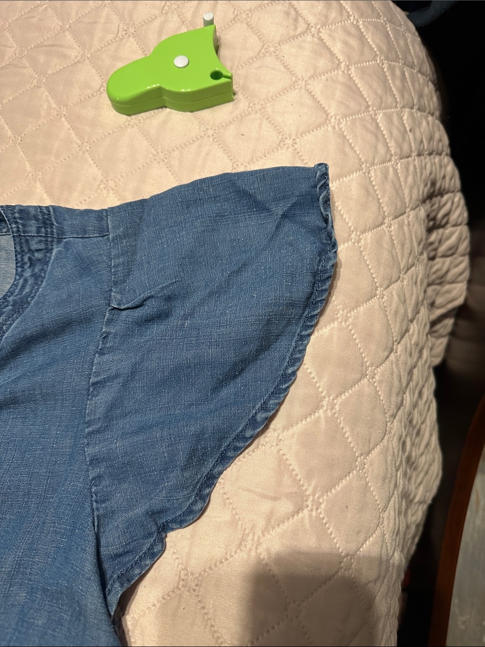 LOFT Blue Denim-Style Button Down Cap Sleeve Dress. Missing the belt - Picture 3 of 8